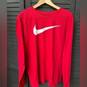 Nike Red Crewneck Tee with White Swoosh Print